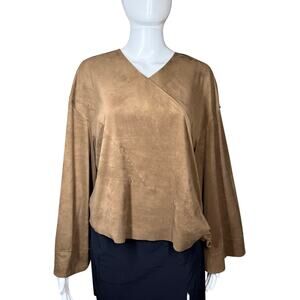 AERON brown faux suede bell sleeve blouse XS
